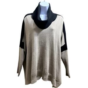 Ivanka Trump Cowl Neck Knit Sweater – Beige & Black, Size Large